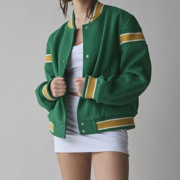 Bdg Women's Green Varsity Vintage-Inspired Green Varsity Bomber Jacket - Picture 2 of 8
